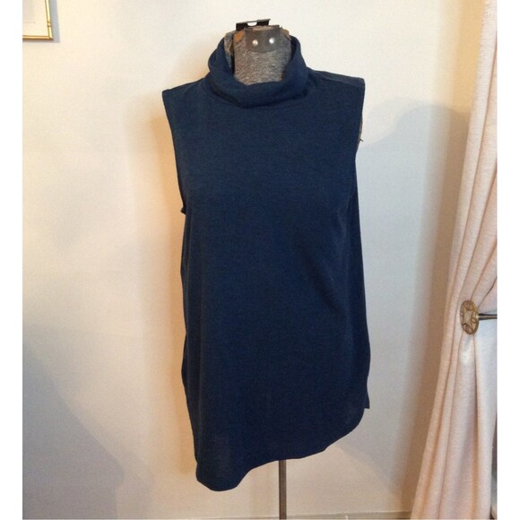 LOFT SIZE MED BLUE MOCK TURTLENECK SLEEVELESS  SWEATER TOP - Picture 2 of 10